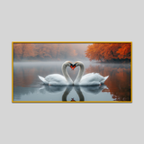Serene Embrace Two Swans Birds Love Graceful Display Canvas Wall Paintings