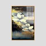 Luxury Acrylic Wall Painting – White Blossoms with Gold Accents
