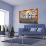 Premium Seven Running Horses With Sunrise Canvas Wall Paintings