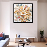 3D Floral Wall Art – Elegant Gold and White Paper Flower Design in Black Frame