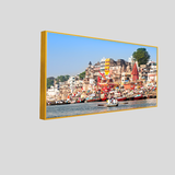 Vibrant Varanasi Ghats on the Ganges River Framed Wall Art