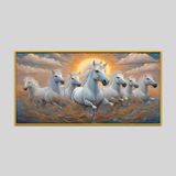 Premium Seven Running Horses With Sunrise Canvas Wall Paintings