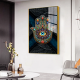Acrylic Wall Painting – Hamsa Hand with Evil Eye Design