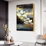 Luxury Acrylic Wall Painting – White Blossoms with Gold Accents