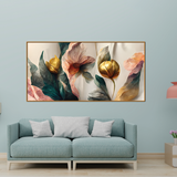 Abstract Golden Flower 3d Illustration Canvas Painting for Home and Office Decoration Framed Wall Paintings for Living Room
