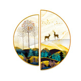 Semi Circle Golden Trees With Birds And Deer Wall Paintings & Arts