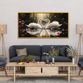 Painting Two Swans Making Heart Shape Pond Water Canvas Wall Paintings