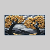 Luxury 3D Golden Tree Landscape Wall Art – Textured Modern Canvas for Elegant Home Décor