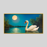 Painting Swan Water with Moon Background Canvas Wall Paintings