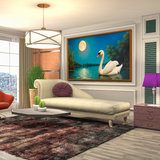 Painting Swan Water with Moon Background Canvas Wall Paintings