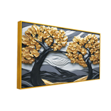 Luxury 3D Golden Tree Landscape Wall Art – Textured Modern Canvas for Elegant Home Décor