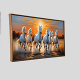 Premium Design Seven Running Horses With Sunrise Canvas Wall Paintings For Home Decors