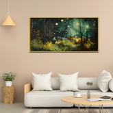 Man Walking Forest with Moon Background Canvas Wall Paintings