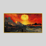 Man Walking Down Road with Sun Background Canvas Wall Paintings