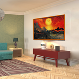 Man Walking Down Road with Sun Background Canvas Wall Paintings