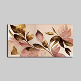 Modern Floral Wall Art with Golden and Blush Leaves – Elegant Botanical Canvas for Contemporary Interiors