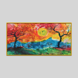 Beautiful Sunset with Mountains Nature Scenery Canvas Wall Paintings