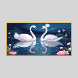 Illustration Two Swans Are Swimming Pond Night Canvas Wall Paintings
