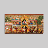 Indian Folk Art Painting of a Temple Procession with Deities and Horses