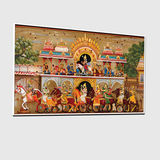 Indian Folk Art Painting of a Temple Procession with Deities and Horses