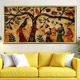 Traditional Indian Women with Birds Canvas Vintage Wall Paintings