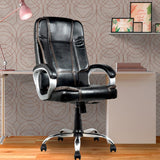 Black Leatherette Boss Office Chair | 360° Swivel, Tilt Lock Mechanism, Chrome Stand & Engineering Wood Base