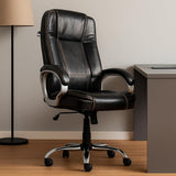 Black Leatherette Boss Office Chair | 360° Swivel, Tilt Lock Mechanism, Chrome Stand & Engineering Wood Base