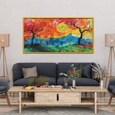 Beautiful Sunset with Mountains Nature Scenery Canvas Wall Paintings