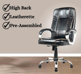 Black Leatherette Boss Office Chair | 360° Swivel, Tilt Lock Mechanism, Chrome Stand & Engineering Wood Base