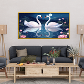 Illustration Two Swans Are Swimming Pond Night Canvas Wall Paintings