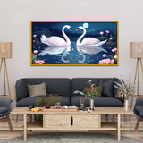 Illustration Two Swans Are Swimming Pond Night Canvas Wall Paintings