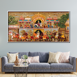 Indian Folk Art Painting of a Temple Procession with Deities and Horses