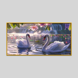 Graceful Swans Swimming Pond Octane Render Canvas Wall Paintings