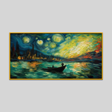 Beautiful Boat With Night Sky Background Canvas Wall Paintings