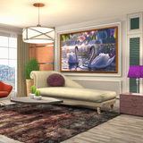 Graceful Swans Swimming Pond Octane Render Canvas Wall Paintings