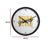 Never Give Up Trendy Wall Clock for Gym Decor- Black Frame