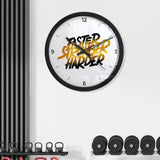 Faster, Stronger & Harder Typographic Gym Wall Clock- Black Frame