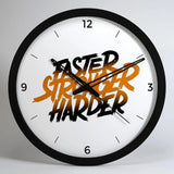 Faster, Stronger & Harder Typographic Gym Wall Clock- Black Frame