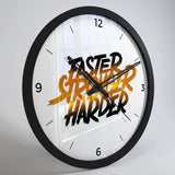 Faster, Stronger & Harder Typographic Gym Wall Clock- Black Frame