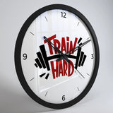 Train Hard Designer Wall Clock for Gym – Black Frame