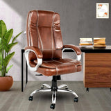 Brown Leatherette Swivel Office Revolving Chair | Heavy Tilting Mechanism & Strong Chrome Stand Base