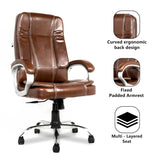 Brown Leatherette Swivel Office Revolving Chair | Heavy Tilting Mechanism & Strong Chrome Stand Base