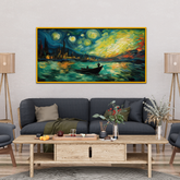 Beautiful Boat With Night Sky Background Canvas Wall Paintings