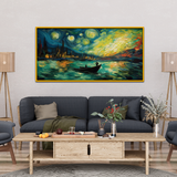 Beautiful Boat With Night Sky Background Canvas Wall Paintings