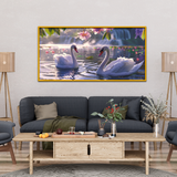 Graceful Swans Swimming Pond Octane Render Canvas Wall Paintings