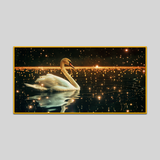 Graceful Swan Serene Lake Surrounded By Whimsical Sparkling Lights Nighttime Canvas Wall Paintings