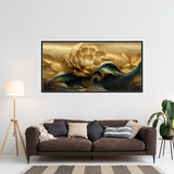 Premium Modern Golden Flower and Waves Canvas Wall Painting for Wall Decors