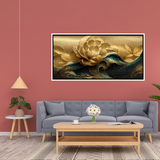 Premium Modern Golden Flower and Waves Canvas Wall Painting for Wall Decors