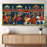 Cinematic Kino Miniature Scene Indian Royal Procession Canvas Vintage Wall Paintings