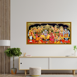 Premium Ram Darbar Divine Hindu Religious Vastu Golden Framed Canvas Wall Painting For Wall Decors